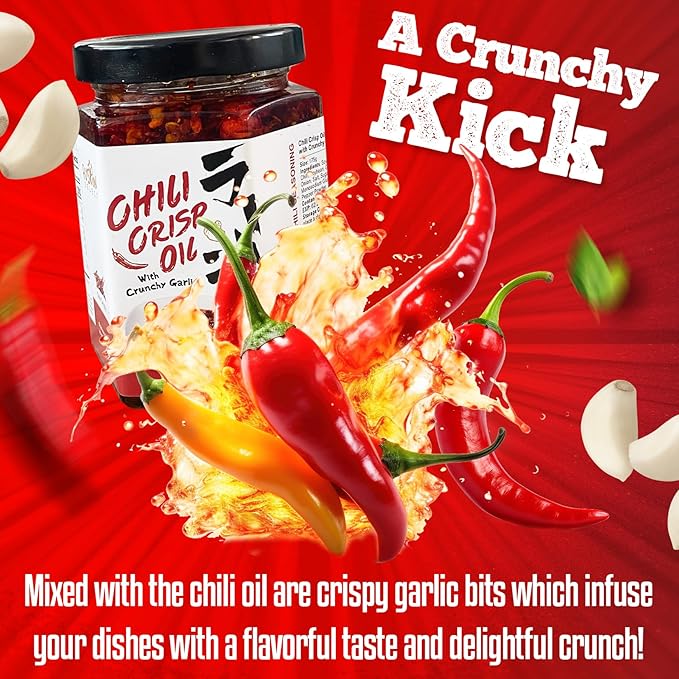 Fusion Select 525g Chili Crisp Oil - Crunchy Garlic Chili Oil, Umami Seasoning with Hot Peppers for