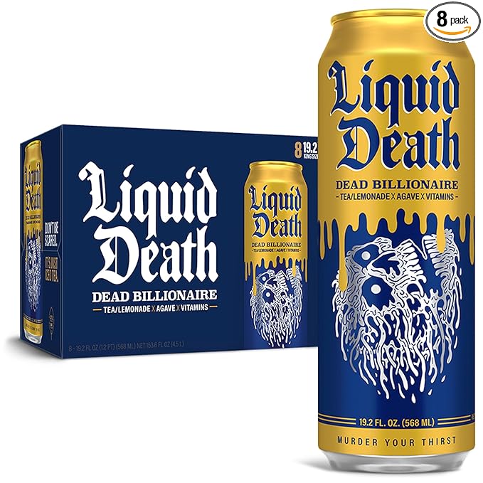 Liquid Death, Dead Billionaire Iced Tea, 8-Pack (19.2oz Cans), Half Lemonade Half Black Tea, Low