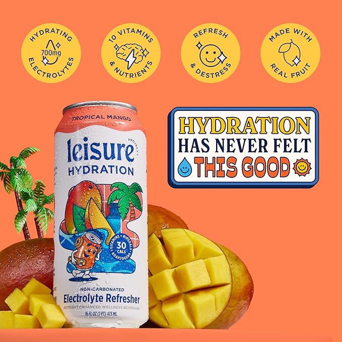 Leisure Hydration Non-Carbonated Electrolyte Refresher, Tropical Mango Flavor - Low Sugar Nutrient