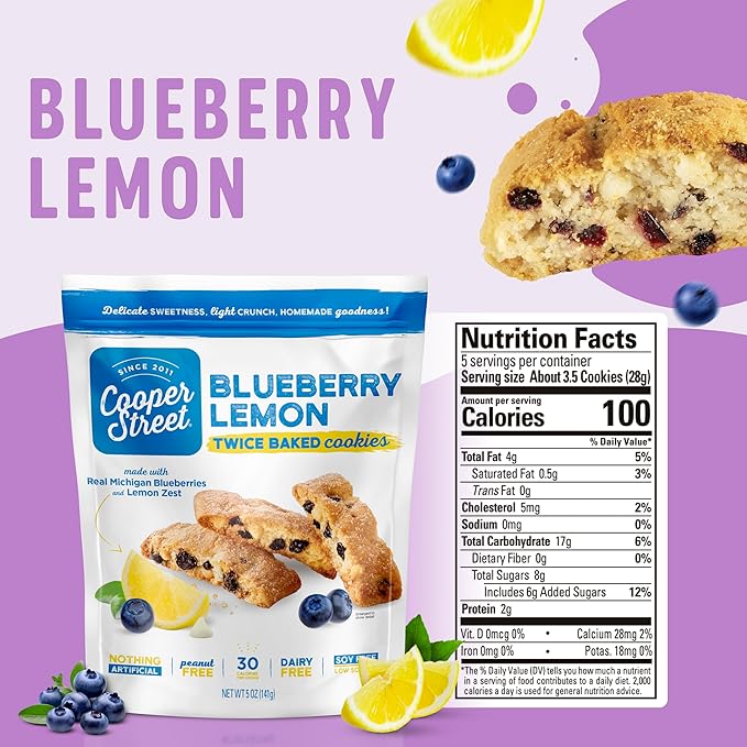 Cooper Street Cookies Twice Baked Italian Biscotti Cookies - Lemon Blueberry, Orange Cranberry and
