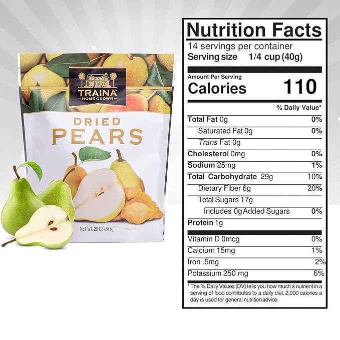 Traina Home Grown Sun Dried Pears - Healthy & Non-GMO, Natural Sweet Flavor Fruit No Sugar Added