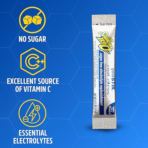 Sqwincher Zero Qwik Stik, Cool Citrus, Sugar Free, Low Calorie, Low Sodium Electrolyte Powder