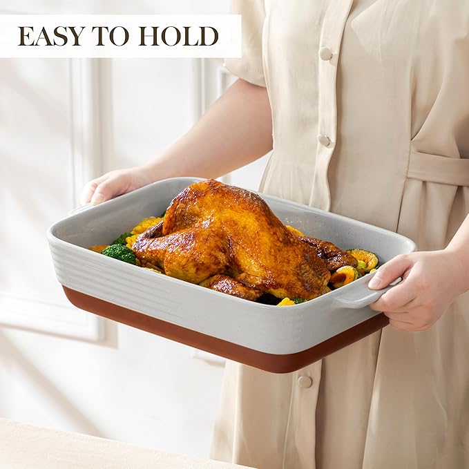 MALACASA Lasagne Dishes for Oven, 4.8 Qt Ceramic Oven Dish with Handles, 9 x 13 Inch Deep