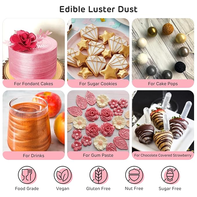 Nomeca Edible Luster Dust, 8 Grams Food Grade Shimmer Gold Cake Dust Metallic Food Coloring Powder