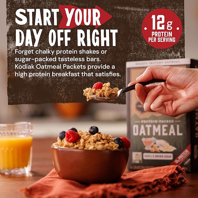 Kodiak Instant Oatmeal Packets, Maple Brown Sugar, High Protein,100% Whole Grains, 6 boxes with 6