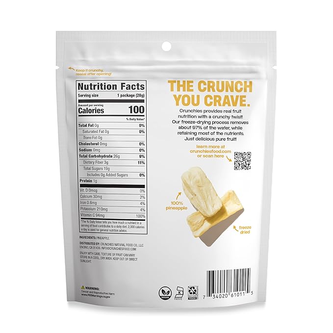 Crunchies Freeze-Dried Fruits, 100% All Natural Crispy Fruit, Non GMO and Kosher, Resealable Freeze
