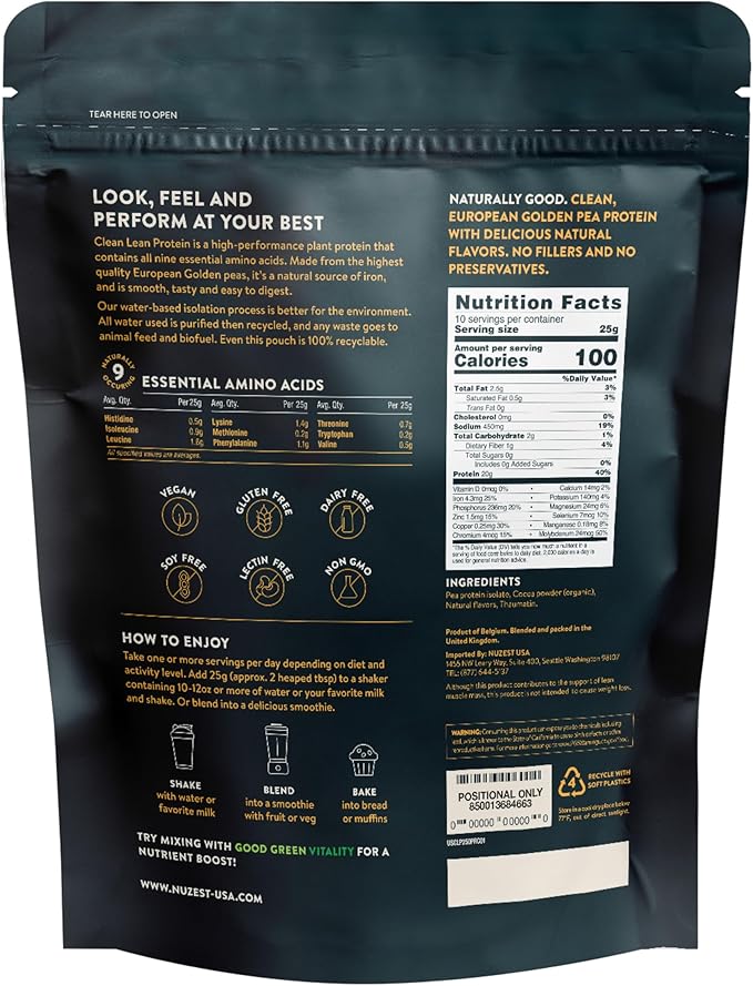 Nuzest - Pea Protein Powder - Clean Lean Protein, Premium Vegan Plant Based Protein Powder, Dairy