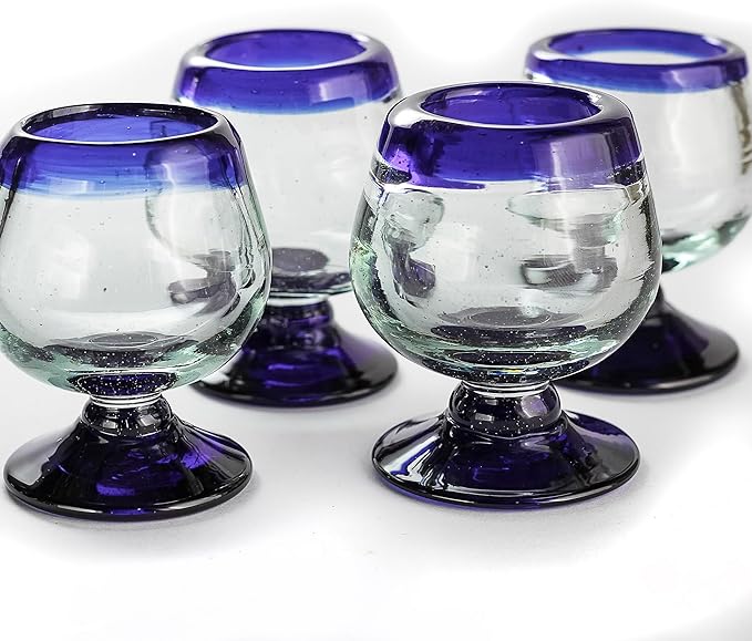 Authentic Mexican Tequila Hand Blown Shot Glasses - Set of 4-2 oz - Mini Glass Snifters - Heavy
