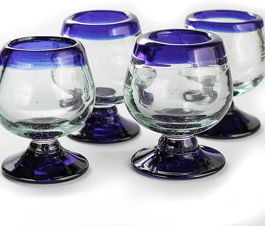 Authentic Mexican Tequila Hand Blown Shot Glasses - Set of 4-2 oz - Mini Glass Snifters - Heavy
