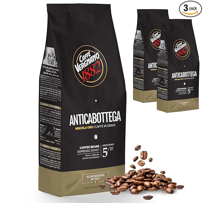 Caffe Vergnano 1882 Antica Bottega Whole Bean Arabica Medium Roast Espresso - Italian Coffee Beans