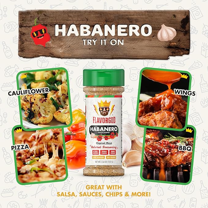Habanero Seasoning Mix by Flavor God, 2-Pack - Premium All Natural & Healthy Spice Blend for