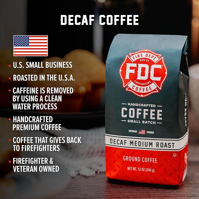 Fire Department Coffee - Gives Back to Firefighters - Premium Decaf Ground Coffee - Roasted in the