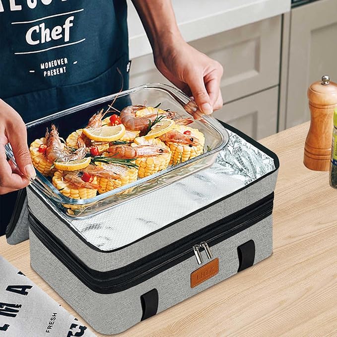 LHZK Double Insulated Casserole Carrier for Hot or Cold Food, Lasagna Holder Tote for Potluck