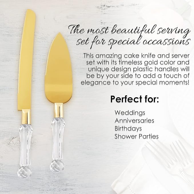 wedding knife and server set gold, Gold Cake Cutter and Pie Spatula, Cake Server and Knife Set of 2