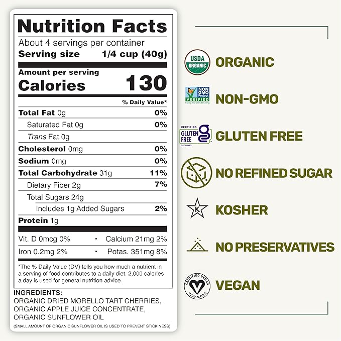 Happy Village Organic Whole Dried Tart Cherries, 10 OZ (2 Packs of 5 OZ) - Soft & Juicy, Kosher