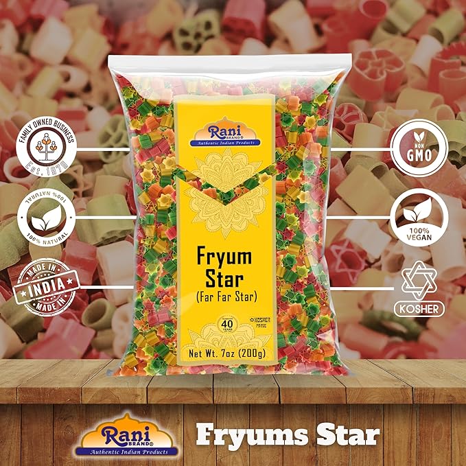 Rani Far Far/Fryums (Wheat & Tapioca Pellet) Star Shape 7oz (200g) ~ Vegan, Kosher, Uncooked, Used