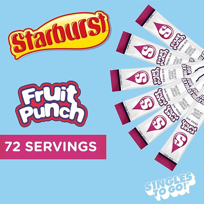 Starburst Singles To Go Powdered Drink Mix, Fruit Punch, Sugar-Free Drink Powder, Just Add Water,6