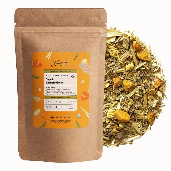 Heavenly Tea Leaves Organic Turmeric Ginger, Loose Leaf Herbal Tea, 4 oz. (Approx. 50 Cups of Tea)