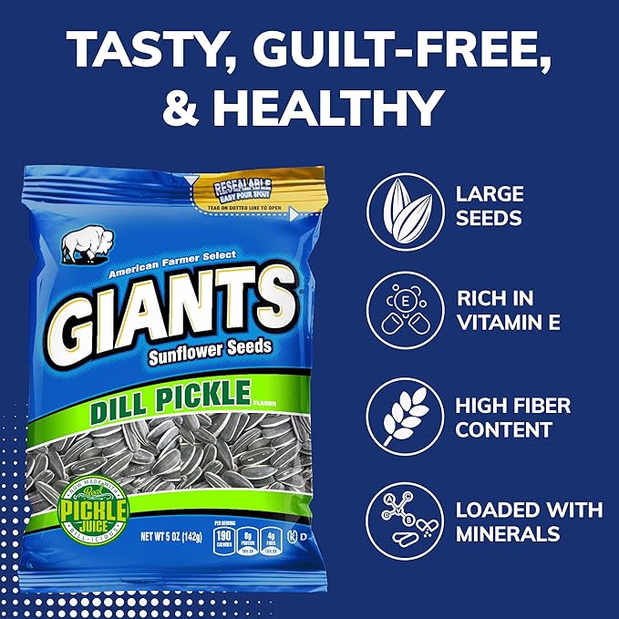 GIANTS Dill Pickle Sunflower Seeds - Sunflower Seeds Bulk, Big Sunflower Seeds to Eat, Roasted &