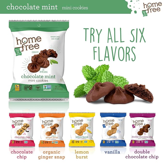 Homefree Treats You Can Trust Gluten Free Mini Cookies, Single Serve, Chocolate Mint, 0.95 Ounce