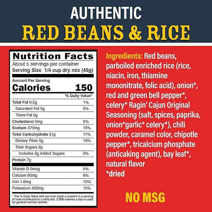 Ragin Cajun Red Beans and Rice 8oz (Pack of 1) - Easy, Authentic, and Delicious - No MSG Added