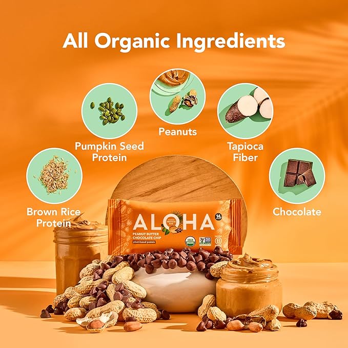ALOHA Organic Plant Based Protein Bars |Peanut Butter Chocolate Chip | 1.98 Oz (Pack of 12) |