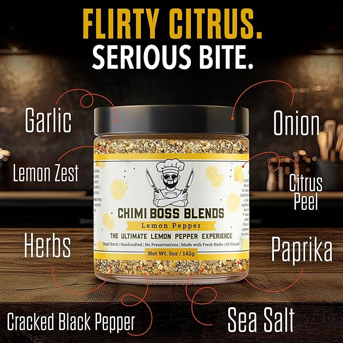 Lemon Pepper Seasoning by Chimi Boss Blends, 5oz ??Bold Zesty Citrus & Cracked Pepper Spice Blend