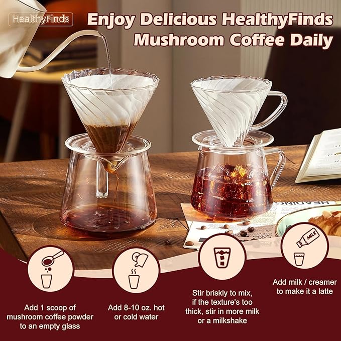 HealthyFinds Organic Mushroom Coffee Instant with 10 Superfood Mushrooms for Better Focus, Energy