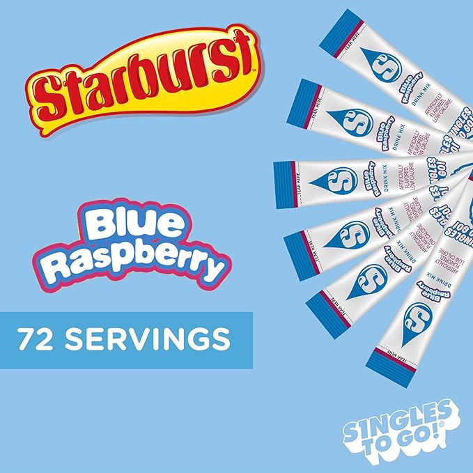 Starburst Singles To Go Powdered Drink Mix, Blue Raspberry, 6 Count (Pack of 12) - 72 Total