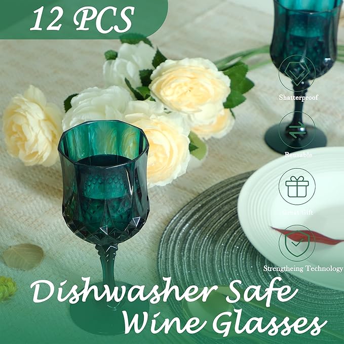 Plastic Wine Glasses，Plastic Goblets Vintage Style Cordial Drinking Glasses for Wedding Reception