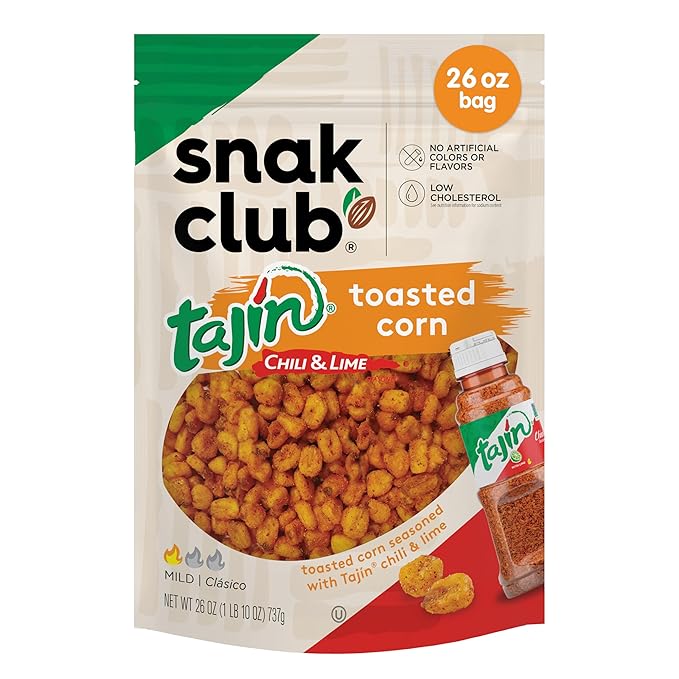 Snak Club Tajin Toasted Corn, Roasted Corn Nuggets with Chili and Lime Seasoning, Mild, Non-GMO