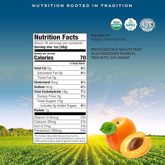 CROP BY POP - Organic Sun Dried Apricots, No Sugar Added, Unsulphured (16oz, 1 LB) Bulk Dry Fruits