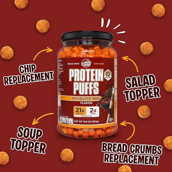 Twin Peaks Protein Puffs - (Mesquite Barbecue), Keto Friendly, Low Carb Snack (300g, 21g Protein