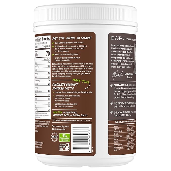 Primal Kitchen Chocolate Collagen Fuel® Drink Mix, Chocolate Coconut Collagen Peptides, No Dairy or