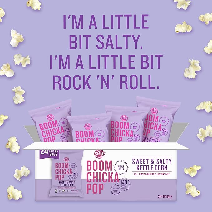 Angie's BOOMCHICKAPOP Sweet & Salty Kettle Corn Popcorn, Lunchbox Snack, 1 oz. Individual Bag (Pack