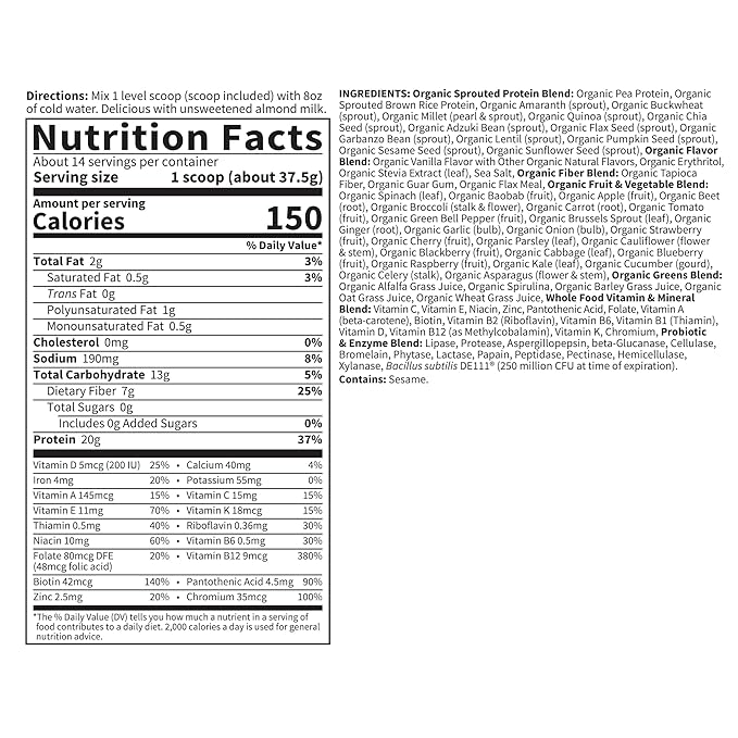 Garden of Life Meal Replacement Shakes, Raw Organic, Vanilla Protein Powder with Plant Based Pea