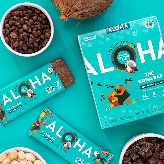 ALOHA Organic Plant Based Protein Bars | The Kona Bar - Special Edition | 6 Count, 1.98oz Bars |