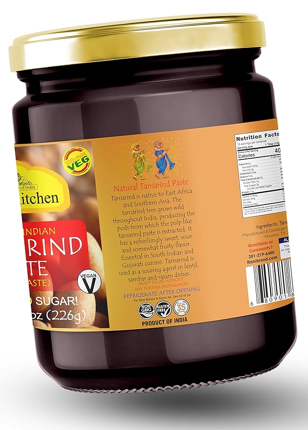 Asian Kitchen Tamarind Paste Puree (Imli) 8oz (227g) Glass Jar, Gluten Free, No Added Sugar ~ All