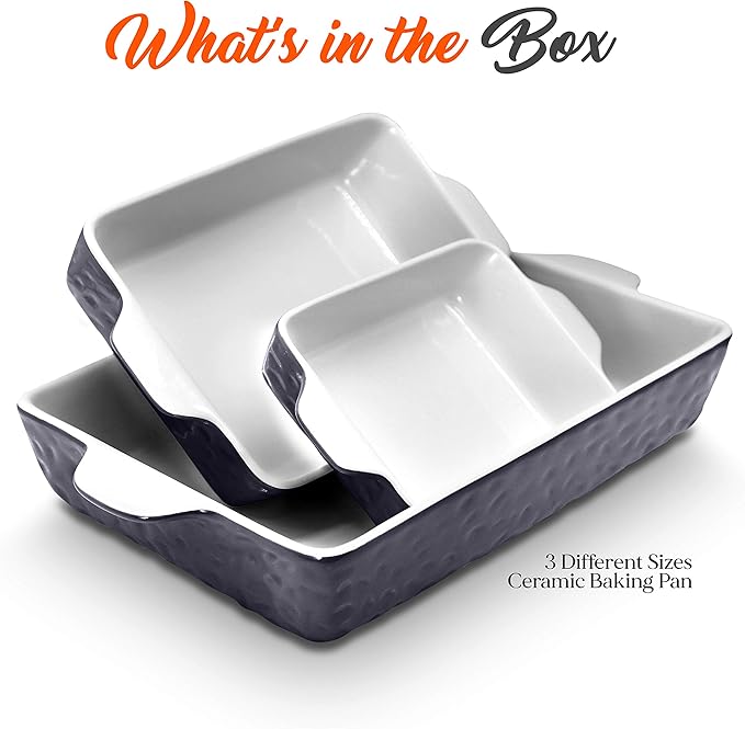 NutriChef 3-Piece Ceramic Casserole Dishes for Oven - Heavy Duty Rectangular Lasagna Baking Pans w/