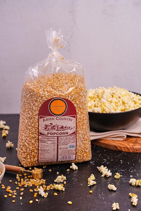 Amish Country Popcorn Ladyfinger Popcorn Kernels, 6LB Bag ??Non-GMO, Gluten Free, Hulless, Old