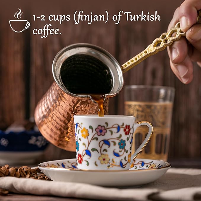 Volarium Turkish Coffee Pot, Greek Arabic Coffee Maker, Hammered Copper Coffee Cezve, Stove Top
