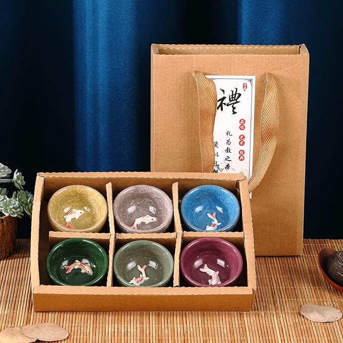 Skyley 6 Pieces Korean Soju Shot Glasses Sets Porcelain Cups Korean Ceramic Cups Tea Accessories