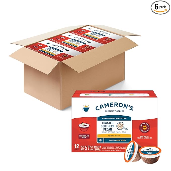 Cameron's Coffee Single Serve Pods, Flavored, Toasted Southern Pecan, 12 Count (Pack of 6)
