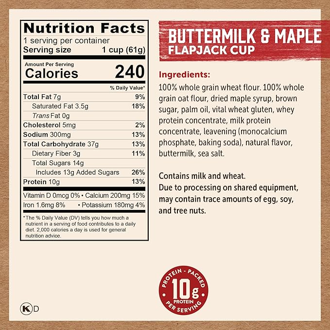 Kodiak Cakes Instant Pancake & Flapjack Cups, Buttermilk & Maple, High Protein, 100% Whole Grains