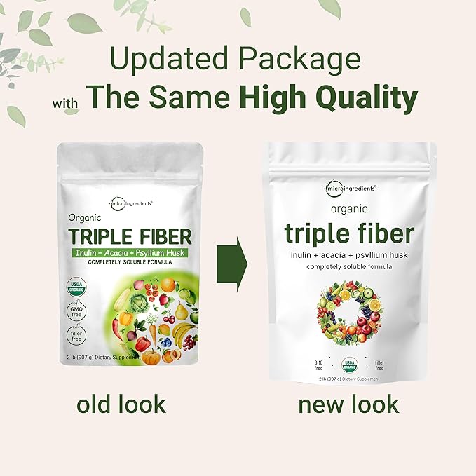 Micro Ingredients Organic Triple Fiber Powder, 2lb | Natural Prebiotic to Support Digestive & Gut