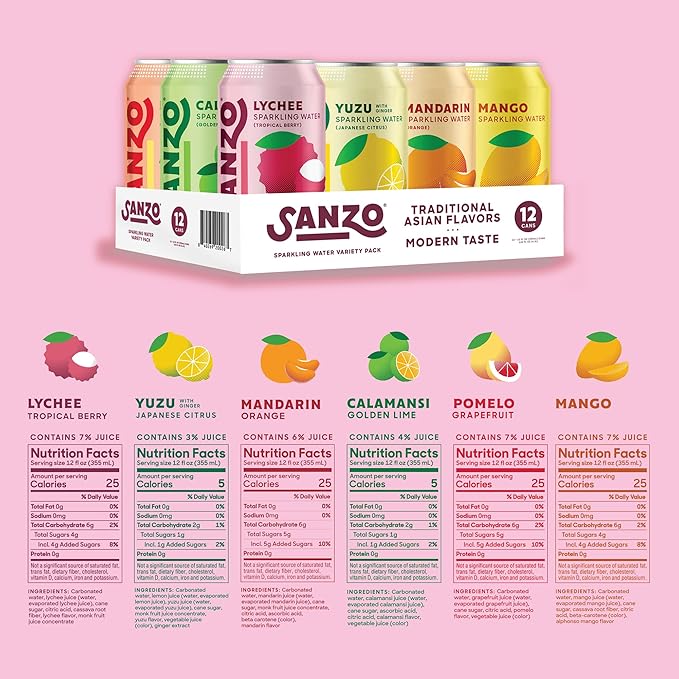 Sanzo Flavored Sparkling Water Variety Pack - Yuzu Lemon Soda, Calamansi Lime Seltzer Water, Pomelo
