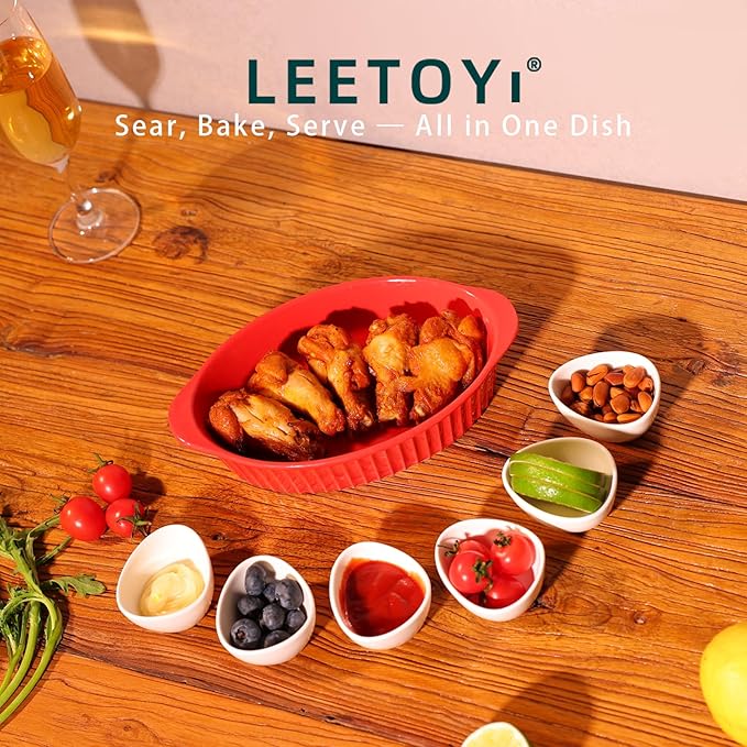 LEETOYI Porcelain Small Oval Au Gratin Pans,Set of 4 Baking Dish Set for 1 or 2 person servings