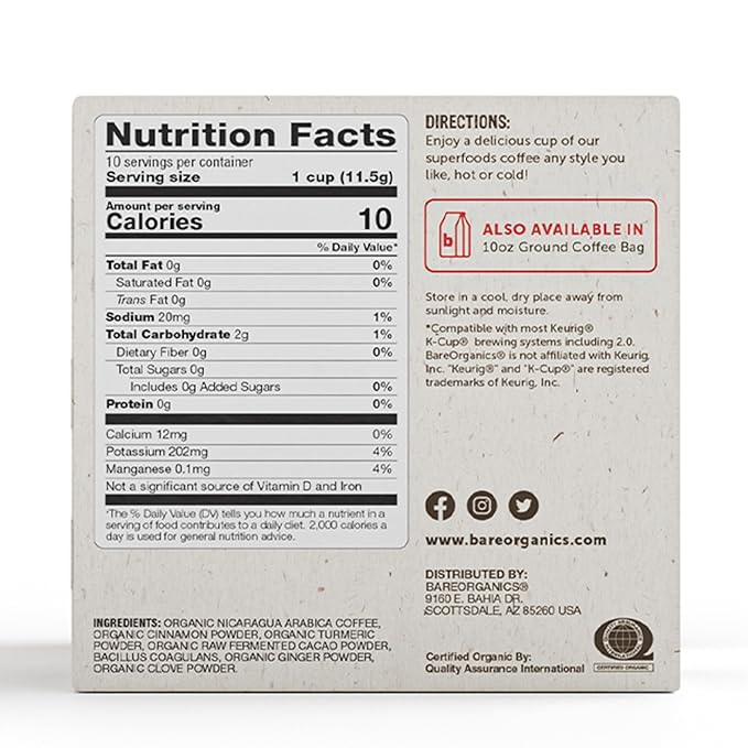 BareOrganics 13313 Cardio Care USDA Organic Coffee Pods, Compatible Organic Coffee Pods, Infused