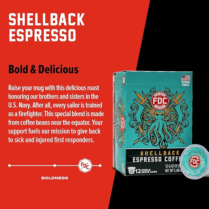Fire Department Coffee - Gives Back to Firefighters - Bold & Smooth Shellback Espresso Coffee Pods