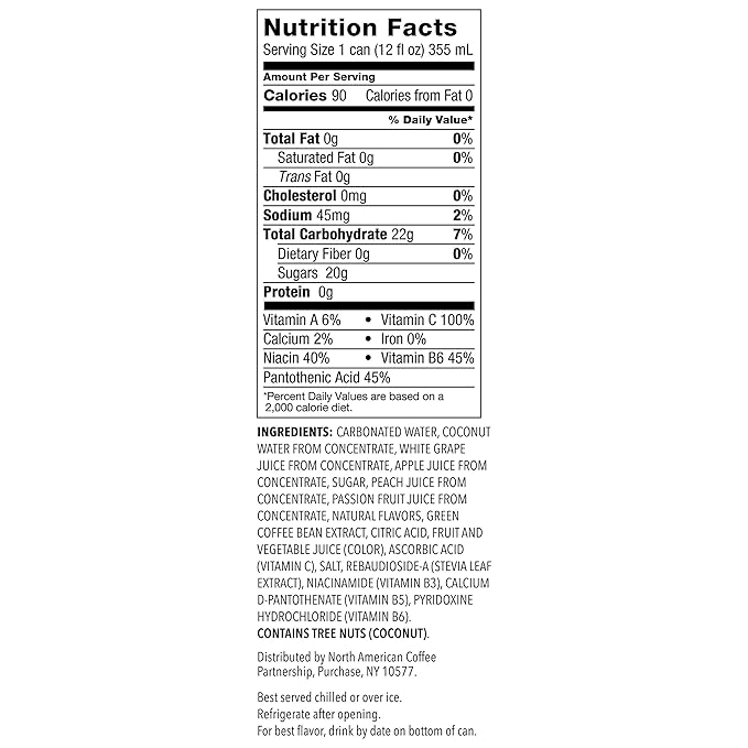 Starbucks - RTD Coffee, Refreshers with Cocounut Water, Peach Passion Fruit, 12 fl oz. cans (12